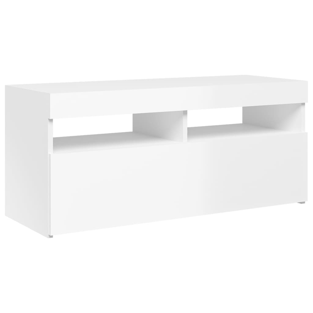 vidaXL TV Cabinet with LED Lights High Gloss White 90x35x40 cm