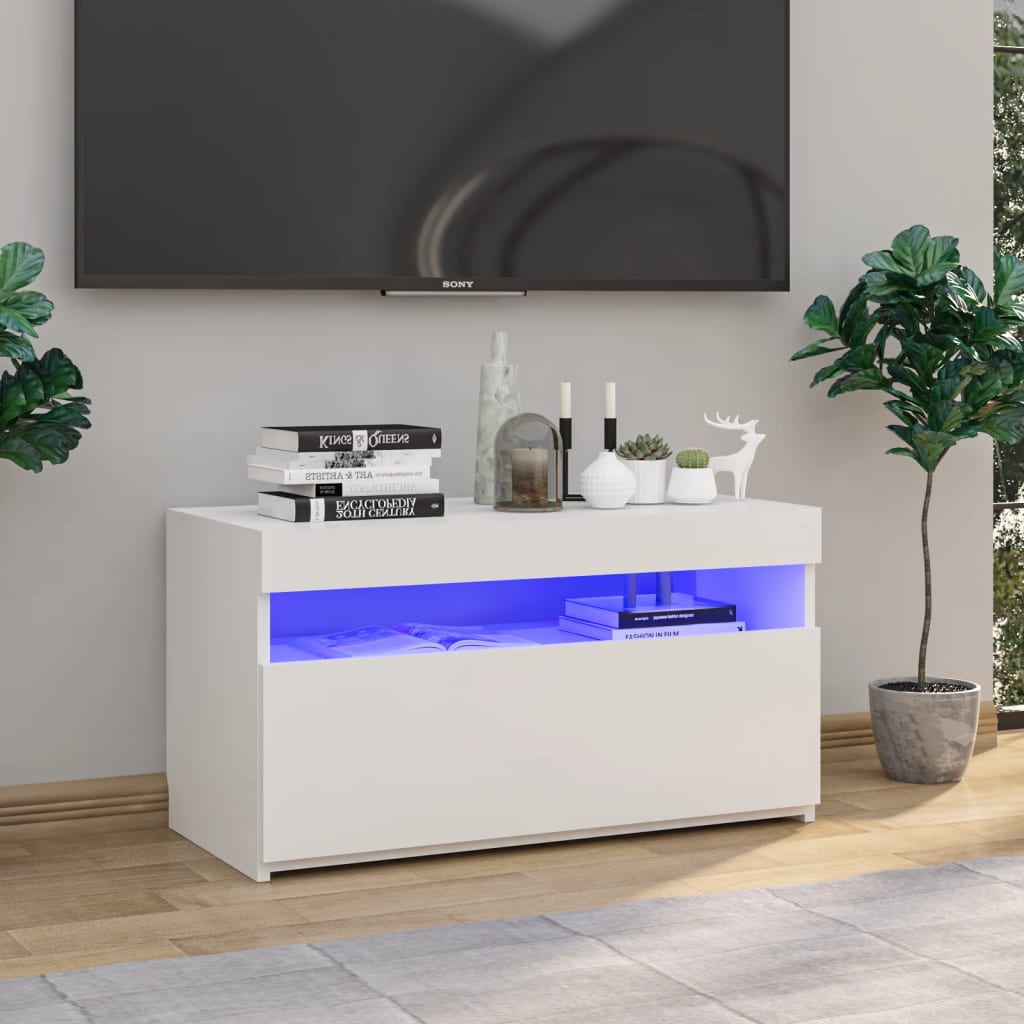 vidaXL TV Cabinet with LED Lights White 75x35x40 cm