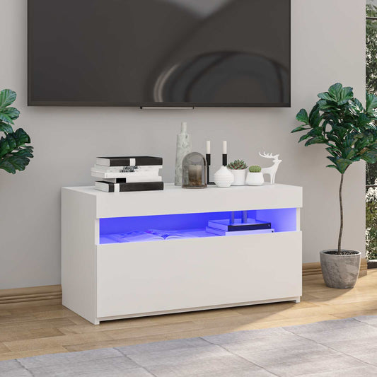 804391 vidaXL TV Cabinet with LED Lights White 75x35x40 cm