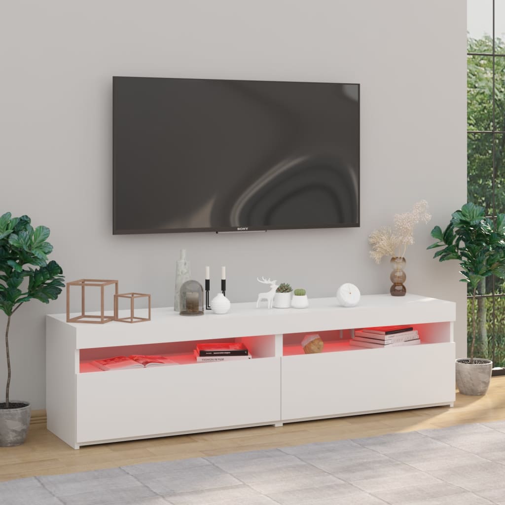 vidaXL TV Cabinets 2 pcs with LED Lights White 75x35x40 cm