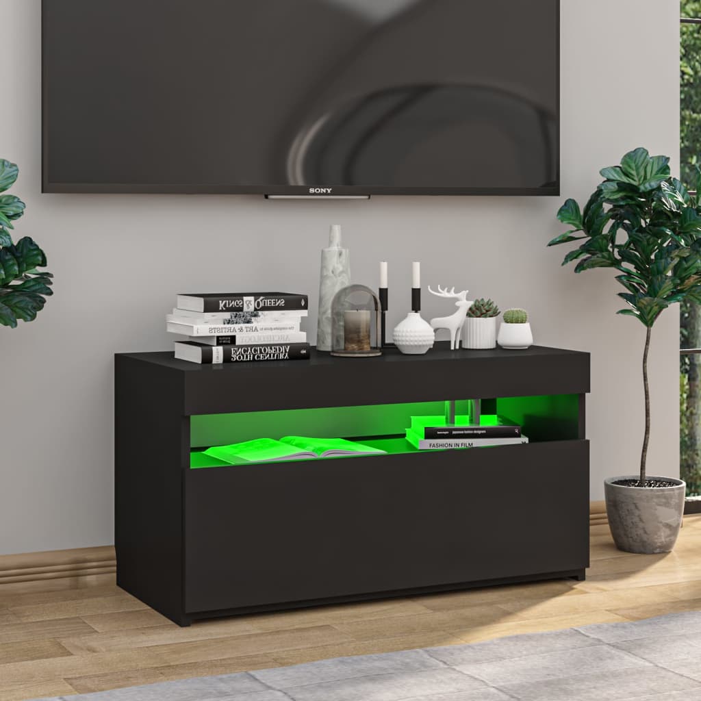 vidaXL TV Cabinet with LED Lights Black 75x35x40 cm