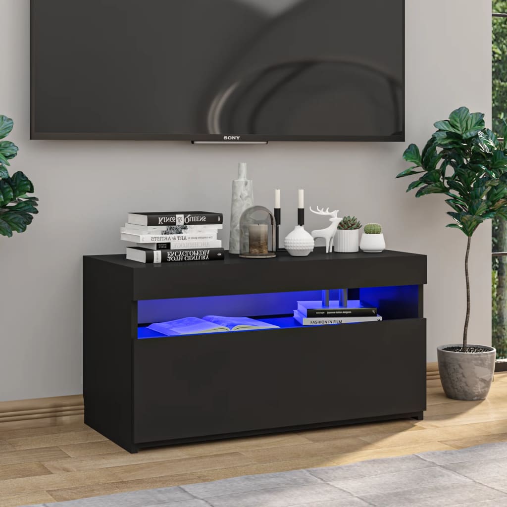 vidaXL TV Cabinet with LED Lights Black 75x35x40 cm