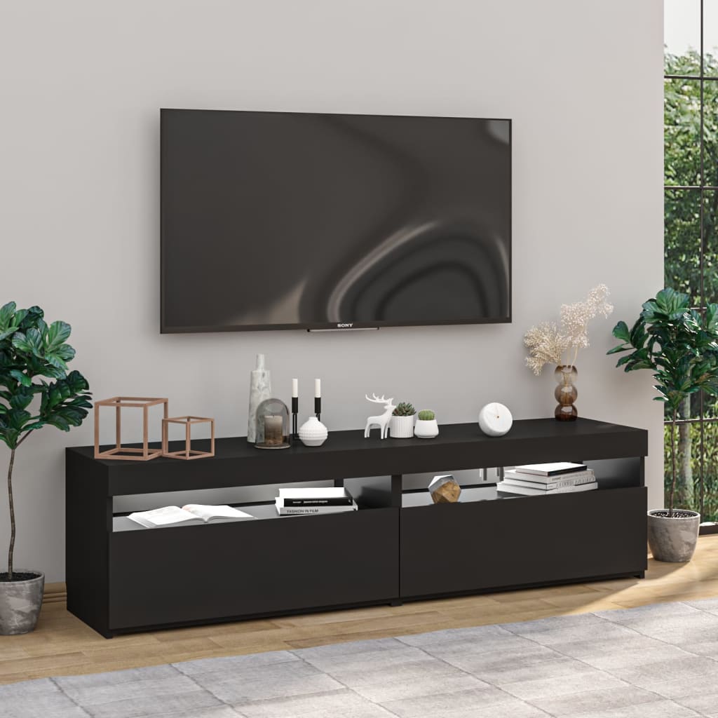 vidaXL TV Cabinets 2 pcs with LED Lights Black 75x35x40 cm