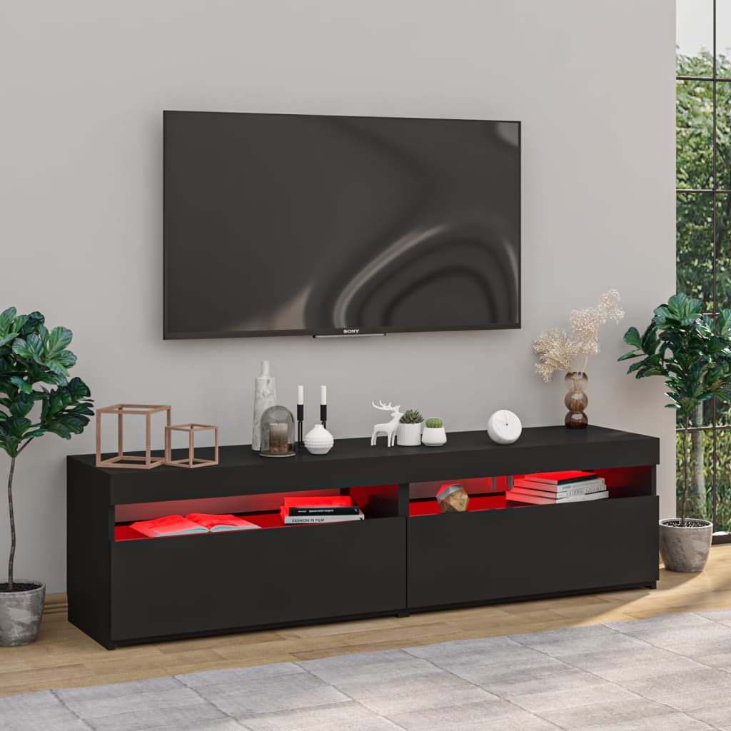 vidaXL TV Cabinets 2 pcs with LED Lights Black 75x35x40 cm