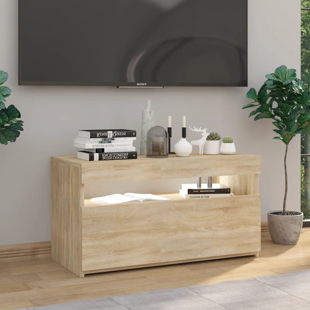 vidaXL TV Cabinet with LED Lights Sonoma Oak 75x35x40 cm