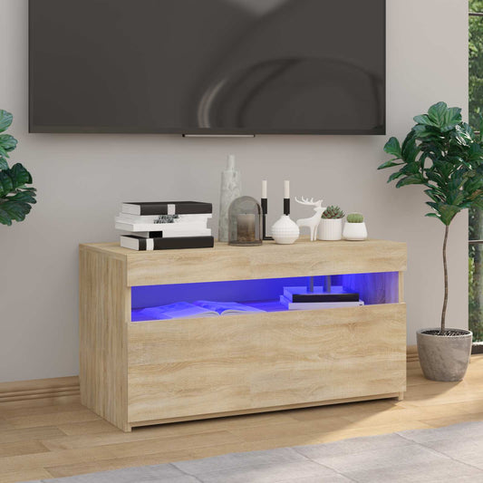 804397 vidaXL TV Cabinet with LED Lights Sonoma Oak 75x35x40 cm
