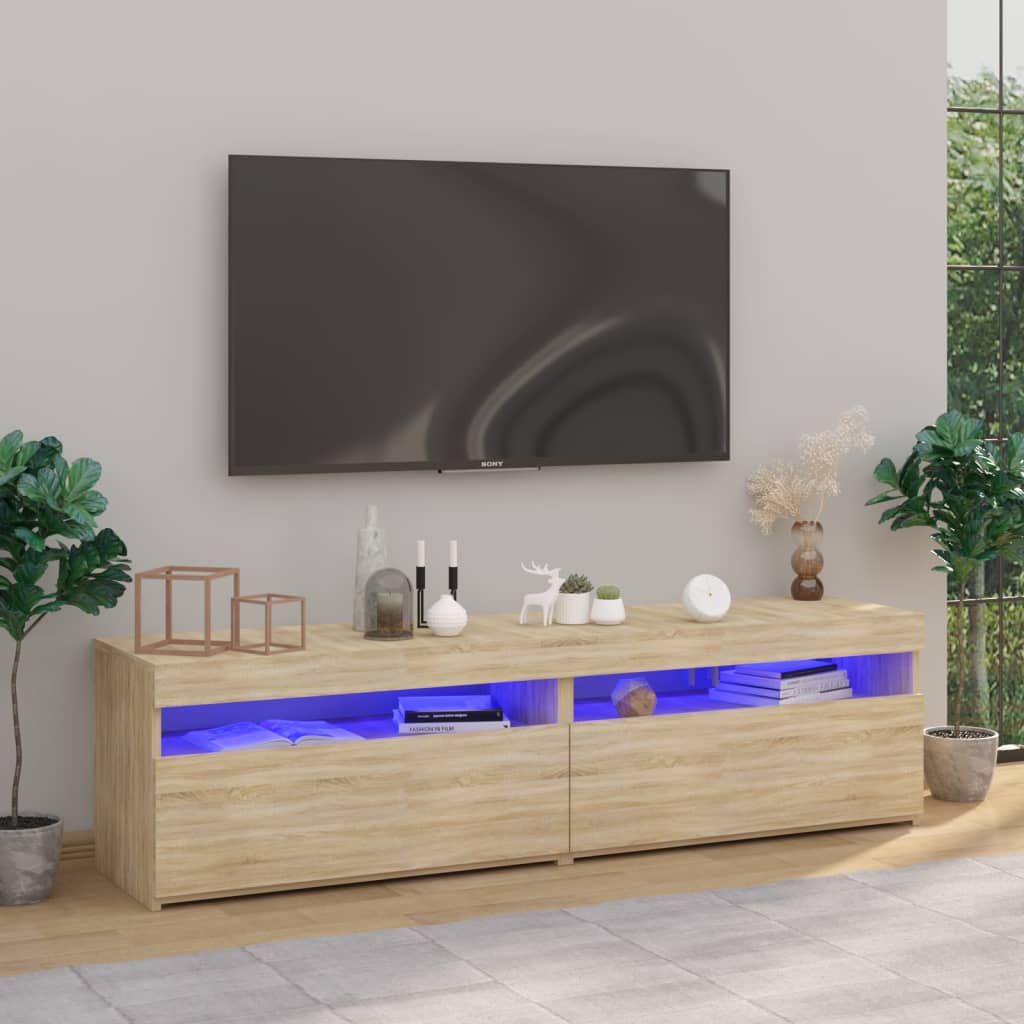 vidaXL TV Cabinets 2 pcs with LED Lights Sonoma Oak 75x35x40 cm