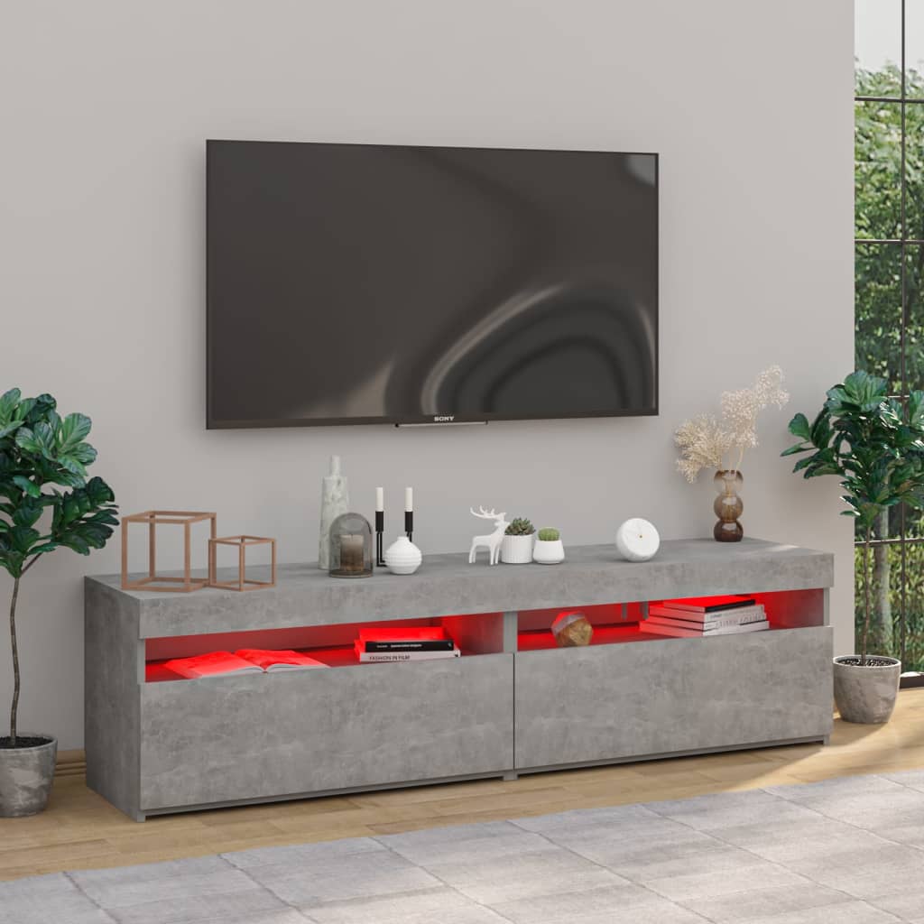 vidaXL TV Cabinets 2 pcs with LED Lights Concrete Grey 75x35x40 cm