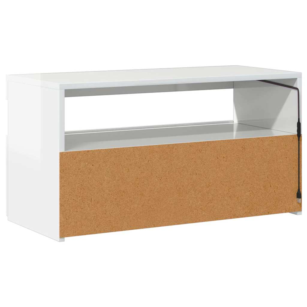 804403 vidaXL TV Cabinet with LED Lights High Gloss White 75x35x40 cm