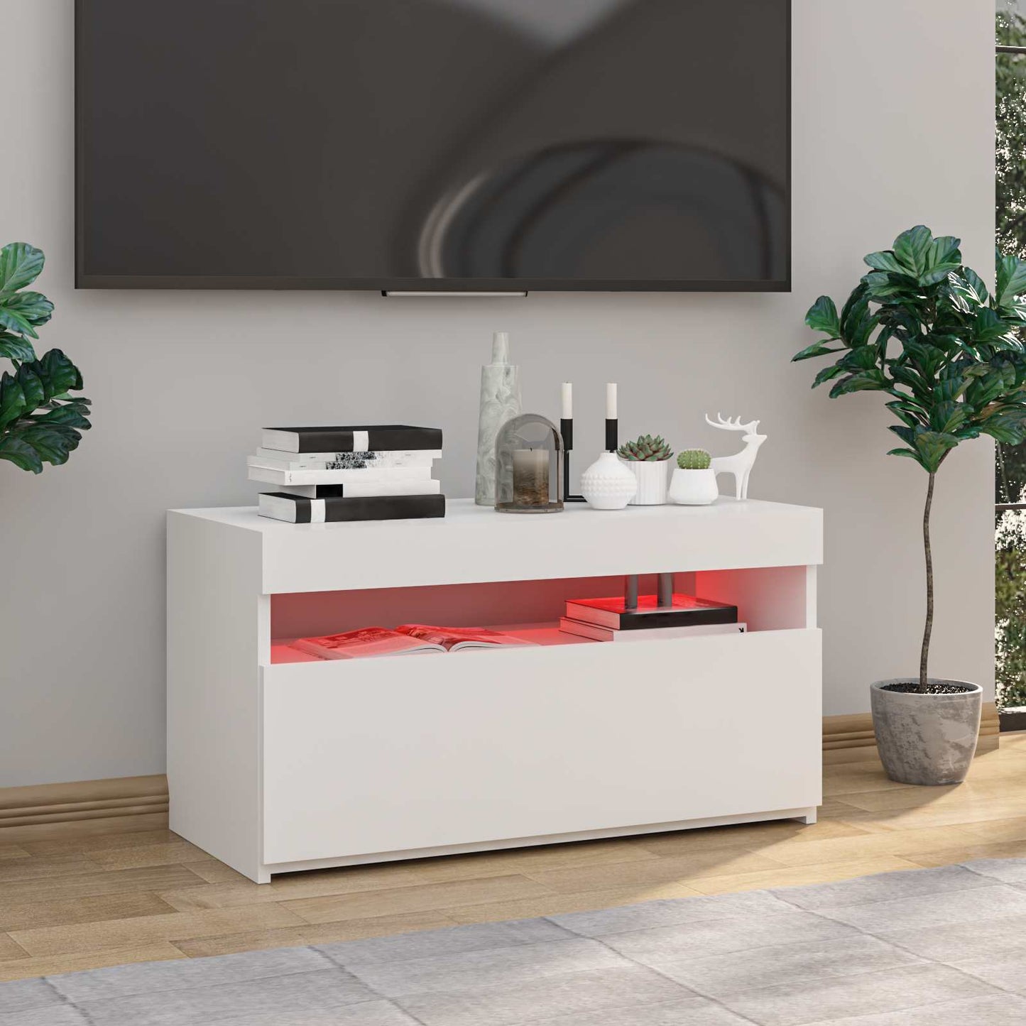 804403 vidaXL TV Cabinet with LED Lights High Gloss White 75x35x40 cm