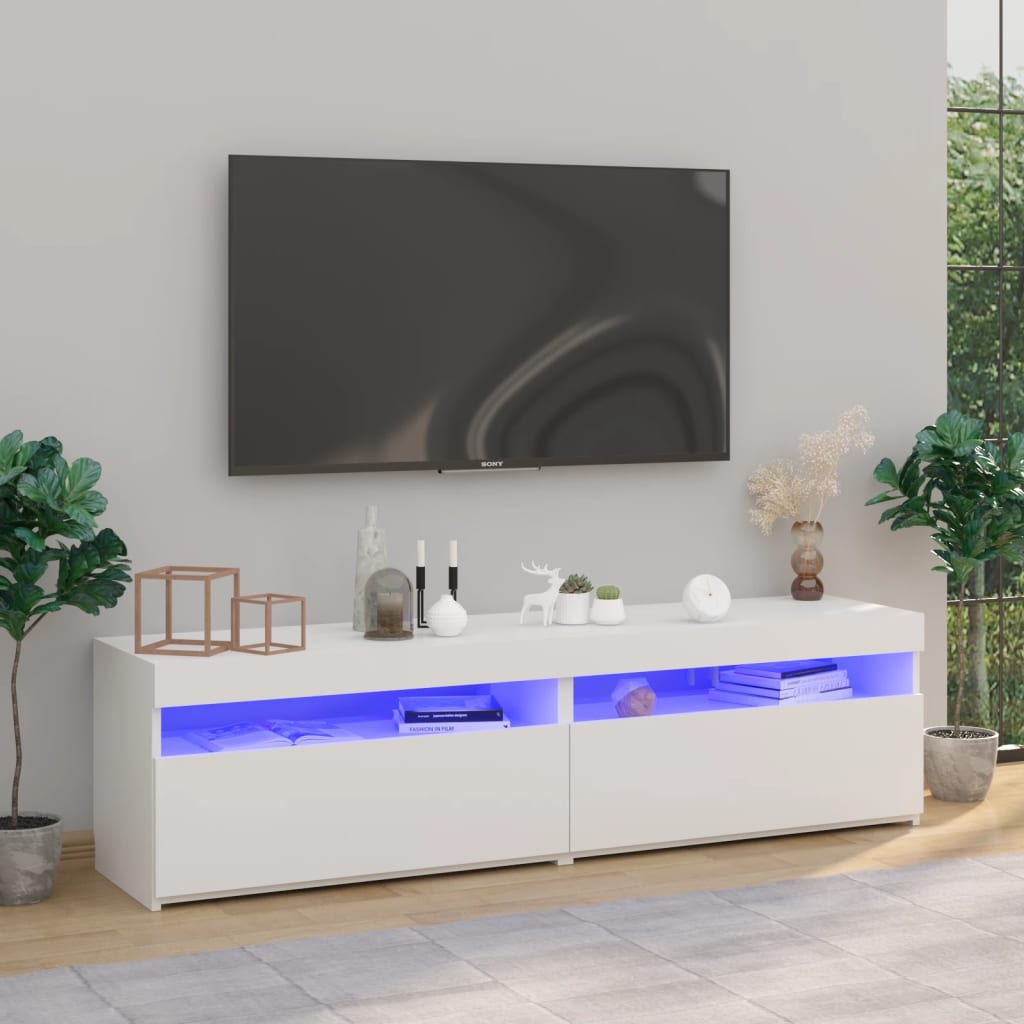 vidaXL TV Cabinets 2 pcs with LED Lights High Gloss White 75x35x40 cm