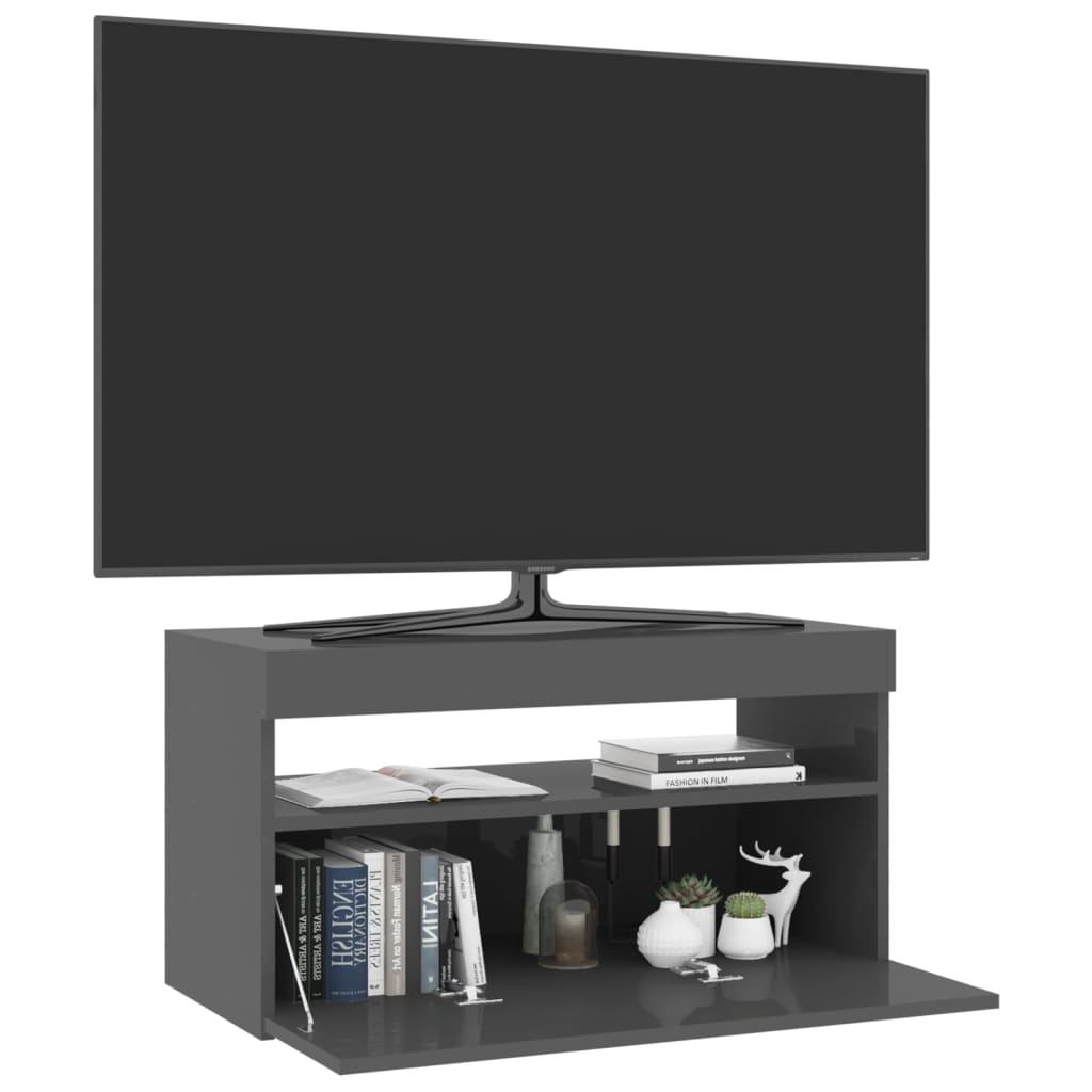 vidaXL TV Cabinet with LED Lights High Gloss Grey 75x35x40 cm