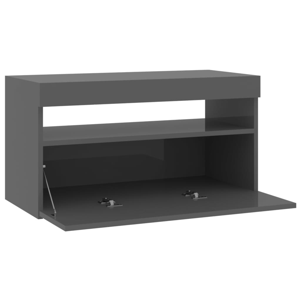 vidaXL TV Cabinet with LED Lights High Gloss Grey 75x35x40 cm