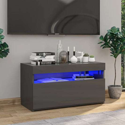 vidaXL TV Cabinet with LED Lights High Gloss Grey 75x35x40 cm