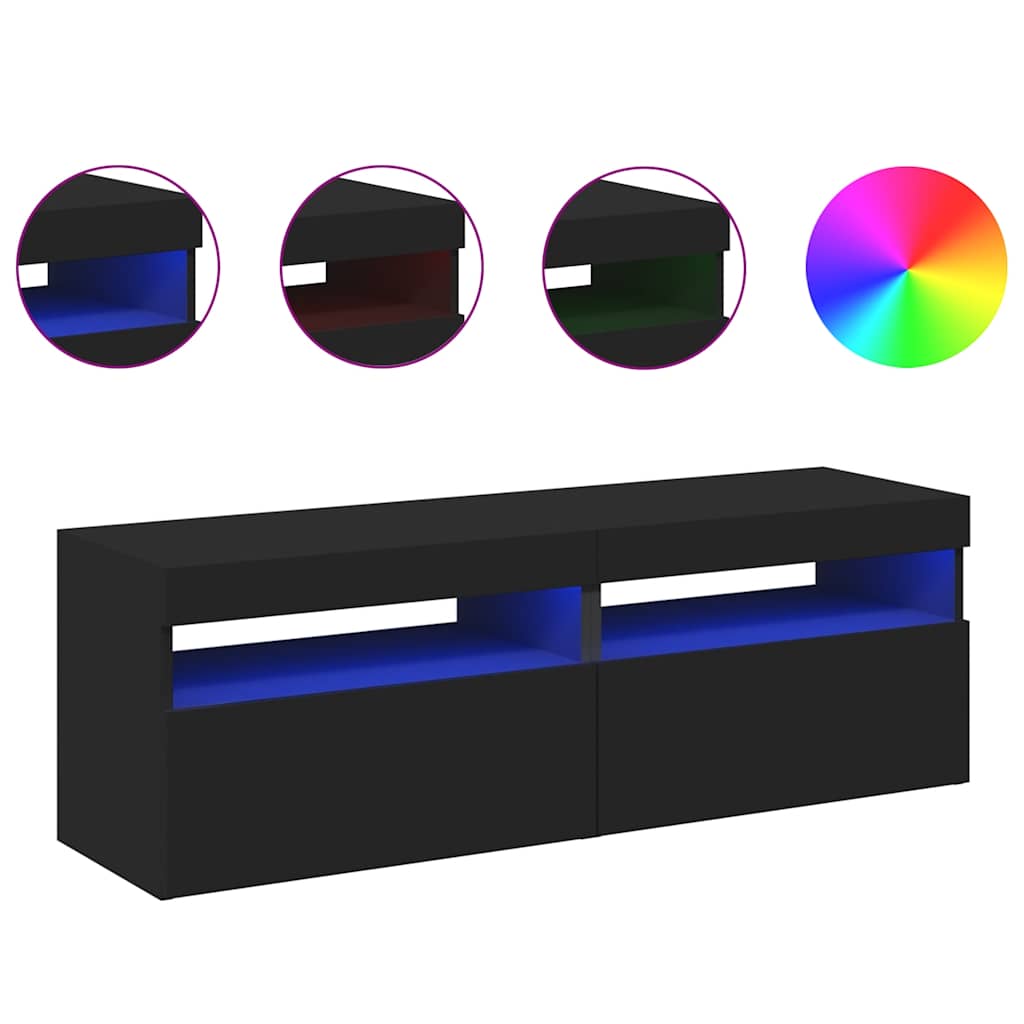 vidaXL TV Cabinets with LED Lights 2 pcs Black 60x35x40 cm