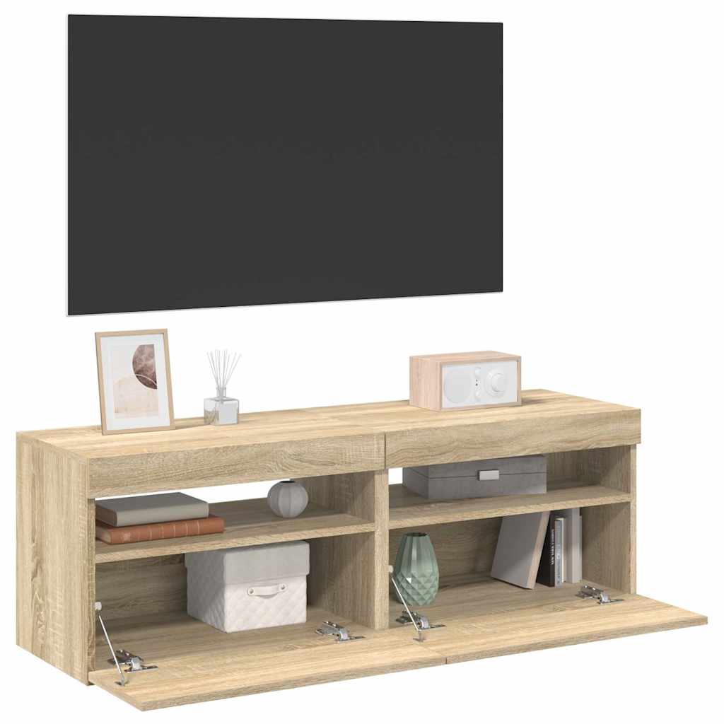 vidaXL TV Cabinets with LED Lights 2 pcs Sonoma Oak 60x35x40 cm