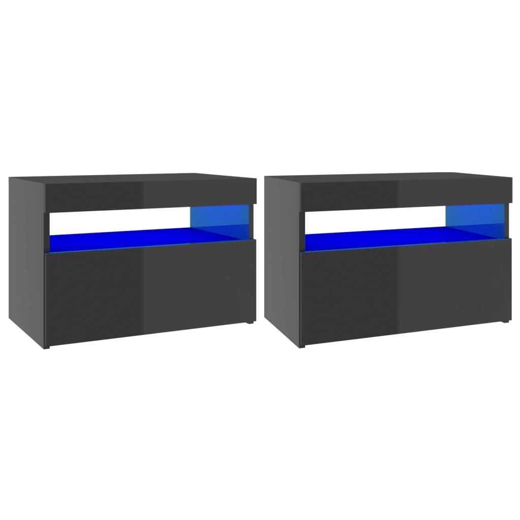 vidaXL TV Cabinets with LED Lights 2 pcs High Gloss Grey 60x35x40 cm