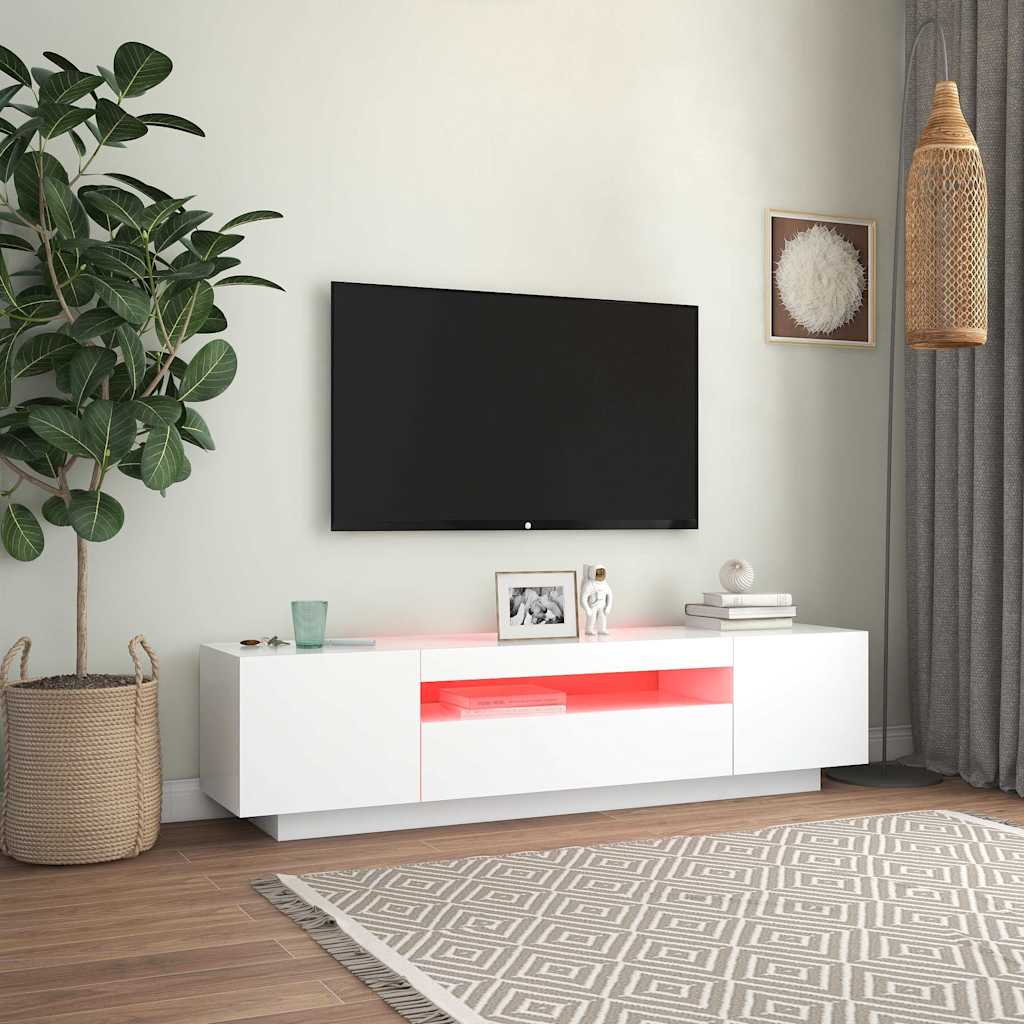 804427 vidaXL TV Cabinet with LED Lights White 160x35x40 cm