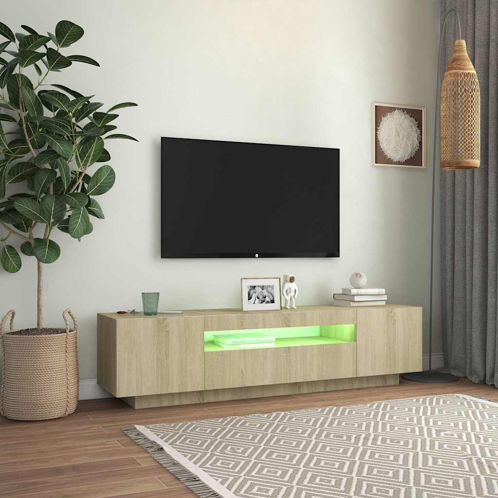 804430 vidaXL TV Cabinet with LED Lights Sonoma Oak 160x35x40 cm