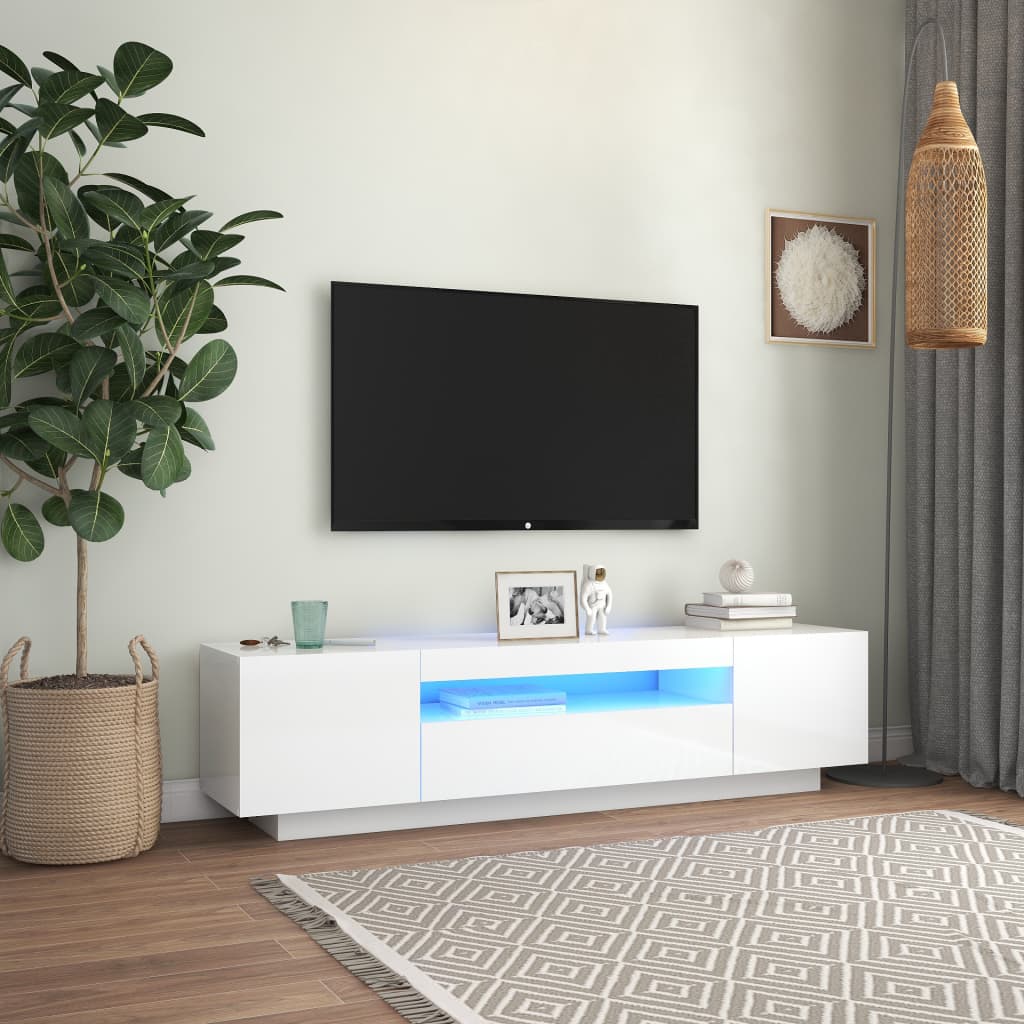 vidaXL TV Cabinet with LED Lights High Gloss White 160x35x40 cm