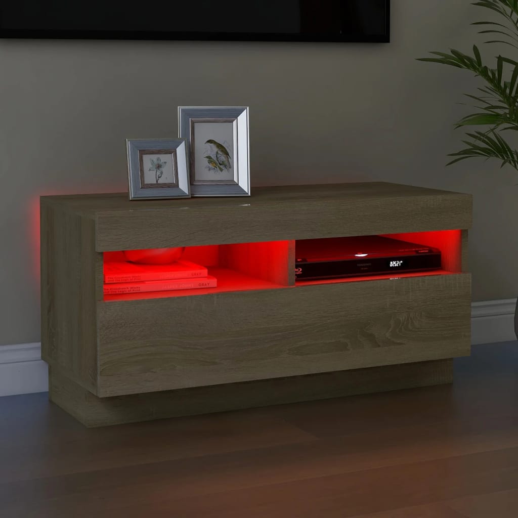 vidaXL TV Cabinet with LED Lights Sonoma Oak 80x35x40 cm