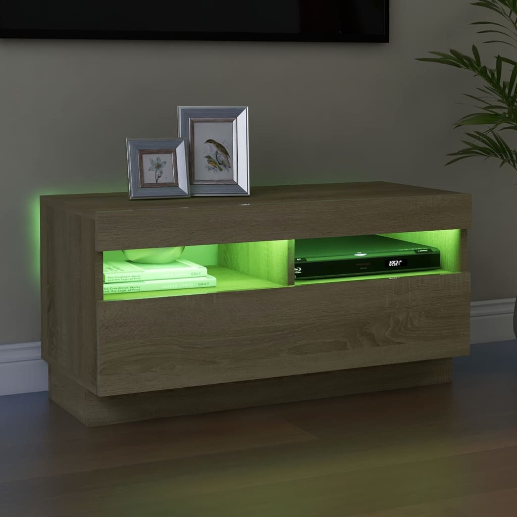 vidaXL TV Cabinet with LED Lights Sonoma Oak 80x35x40 cm