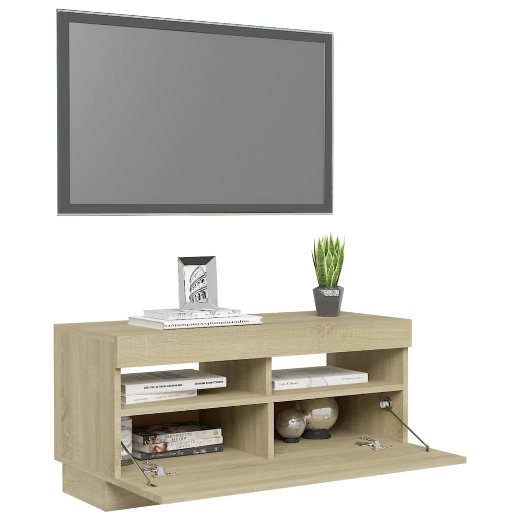 vidaXL TV Cabinet with LED Lights Sonoma Oak 80x35x40 cm