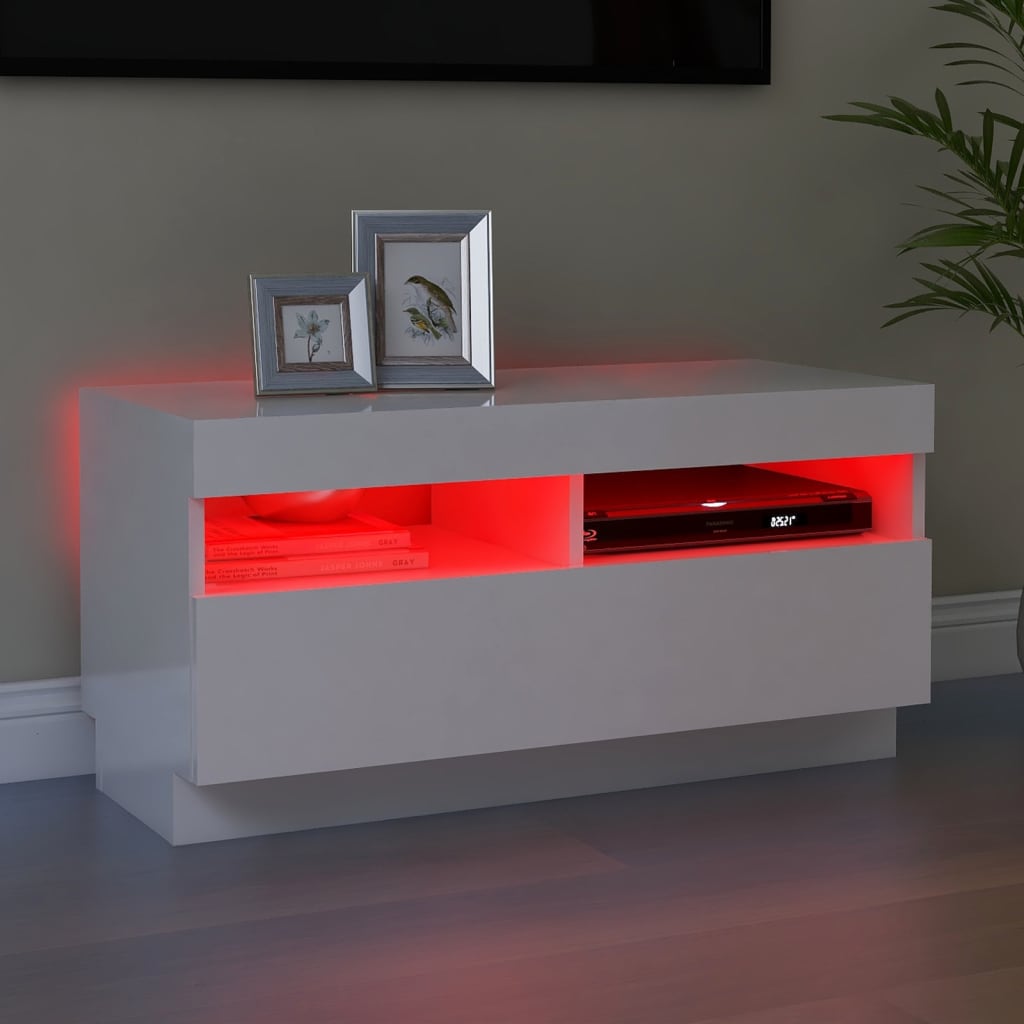 vidaXL TV Cabinet with LED Lights High Gloss White 80x35x40 cm