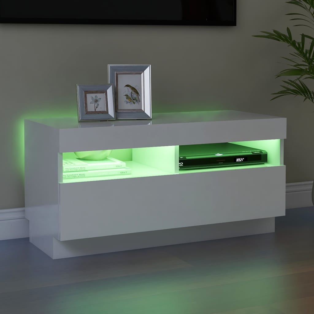 vidaXL TV Cabinet with LED Lights High Gloss White 80x35x40 cm