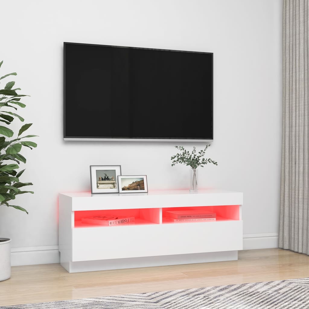 vidaXL TV Cabinet with LED Lights White 100x35x40 cm