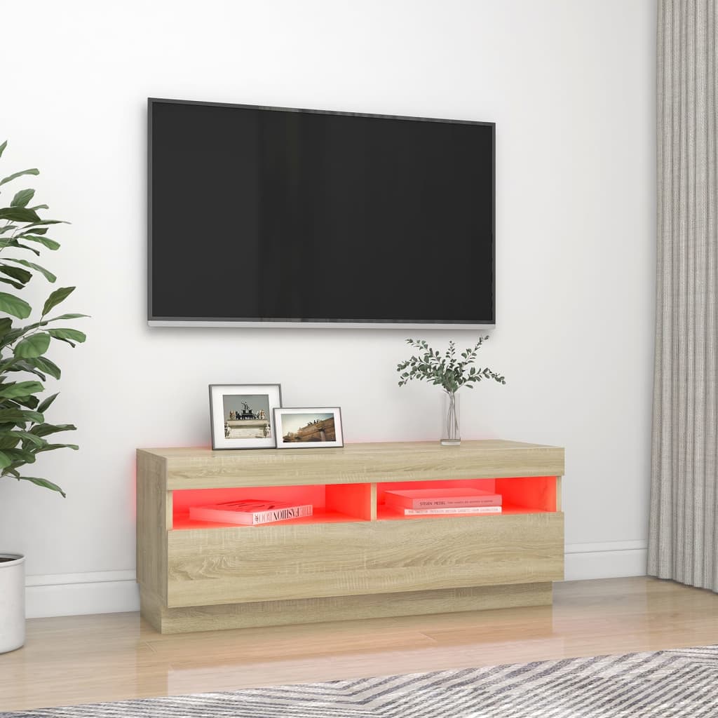 vidaXL TV Cabinet with LED Lights Sonoma Oak 100x35x40 cm