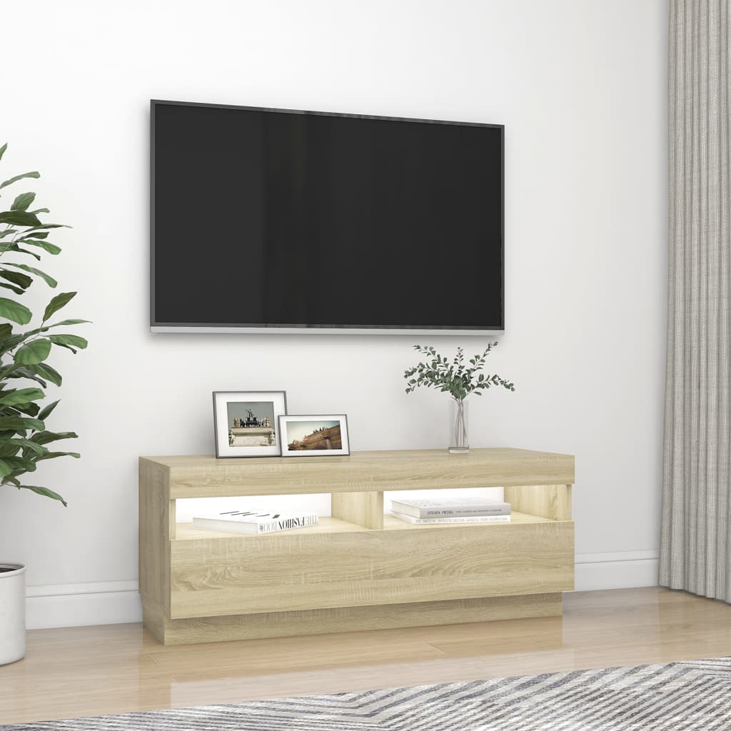 vidaXL TV Cabinet with LED Lights Sonoma Oak 100x35x40 cm