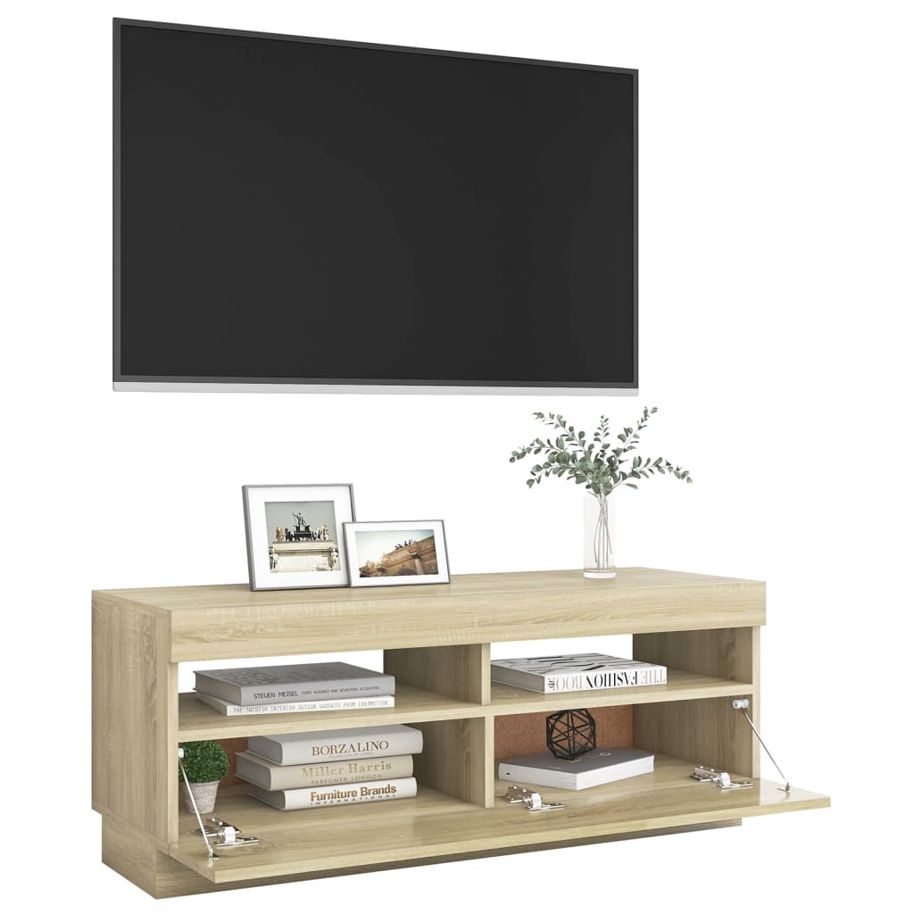 vidaXL TV Cabinet with LED Lights Sonoma Oak 100x35x40 cm