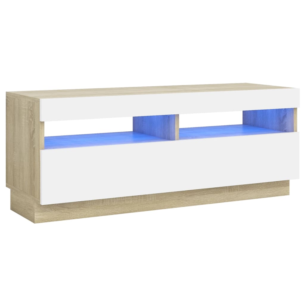 vidaXL TV Cabinet with LED Lights White and Sonoma Oak 100x35x40 cm