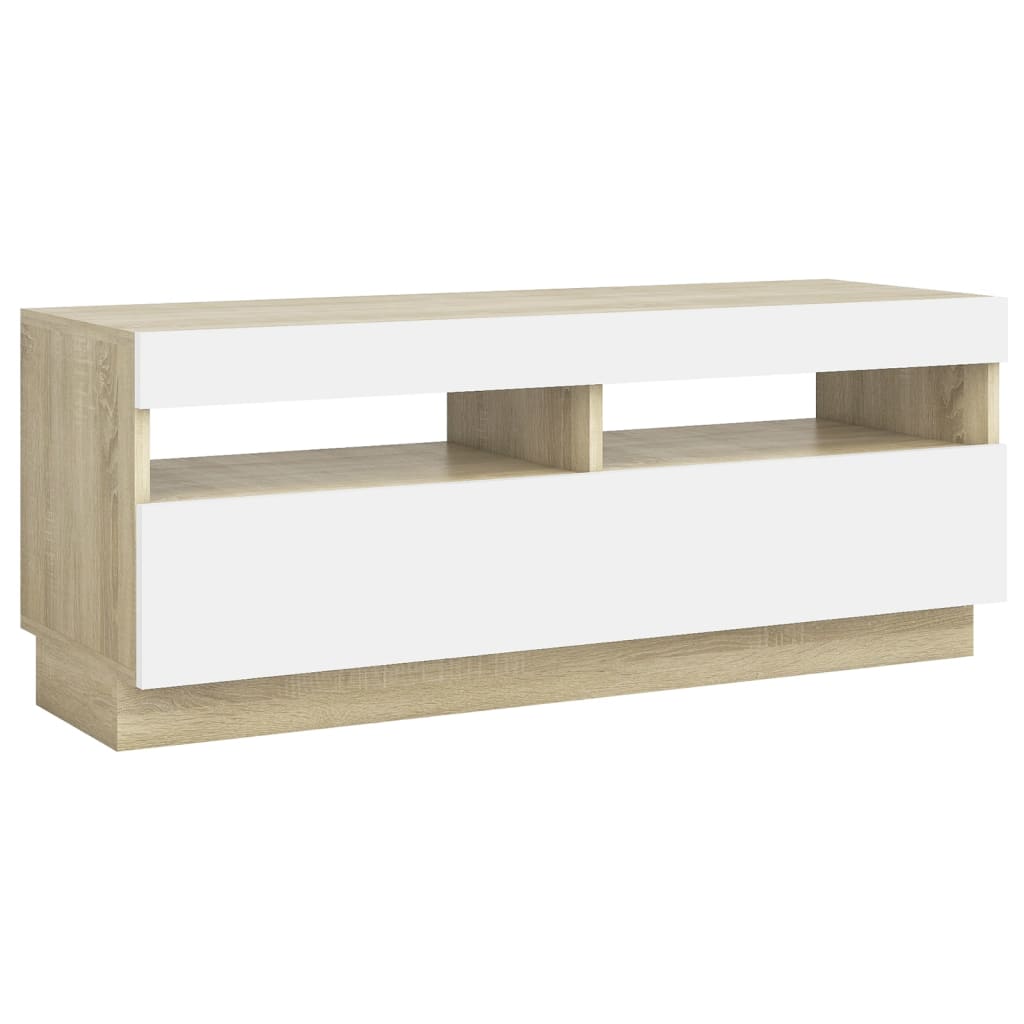 vidaXL TV Cabinet with LED Lights White and Sonoma Oak 100x35x40 cm