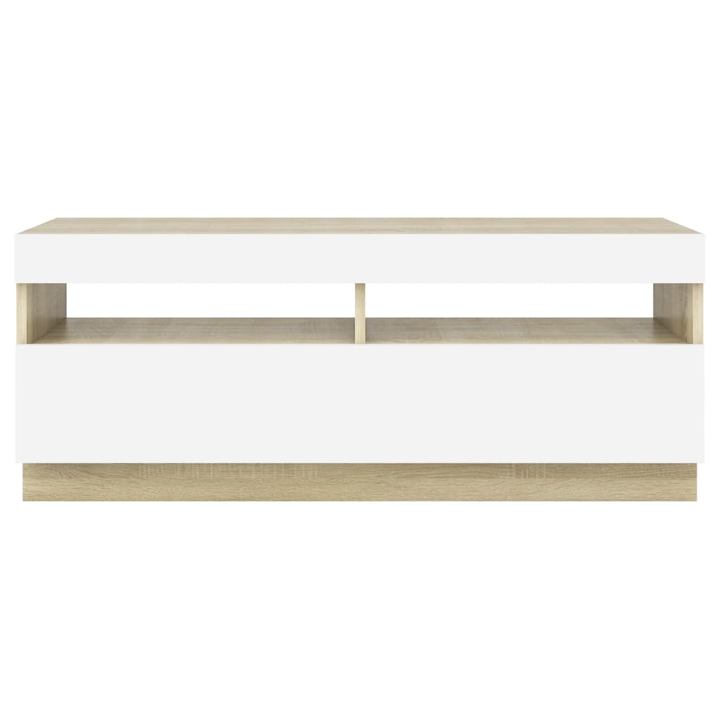 vidaXL TV Cabinet with LED Lights White and Sonoma Oak 100x35x40 cm