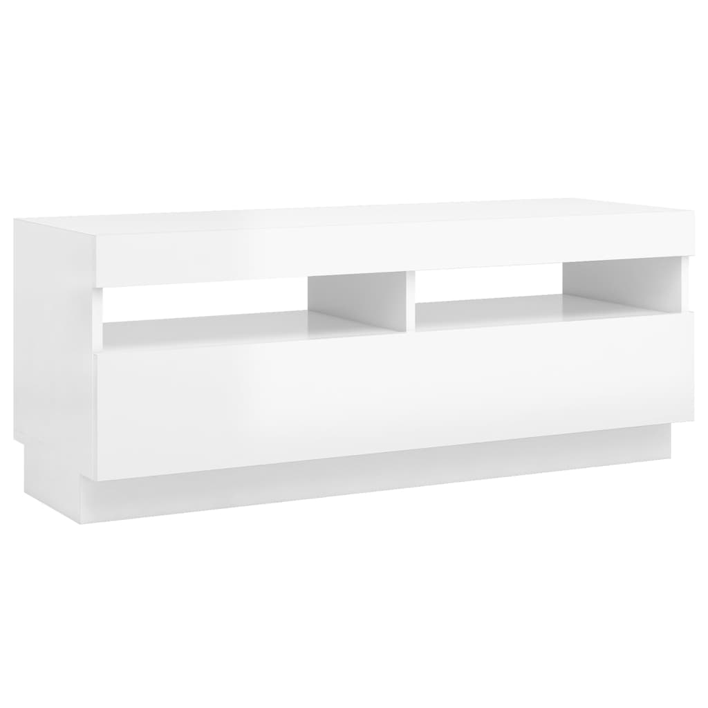 vidaXL TV Cabinet with LED Lights High Gloss White 100x35x40 cm