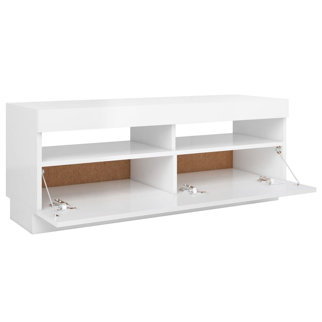 vidaXL TV Cabinet with LED Lights High Gloss White 100x35x40 cm