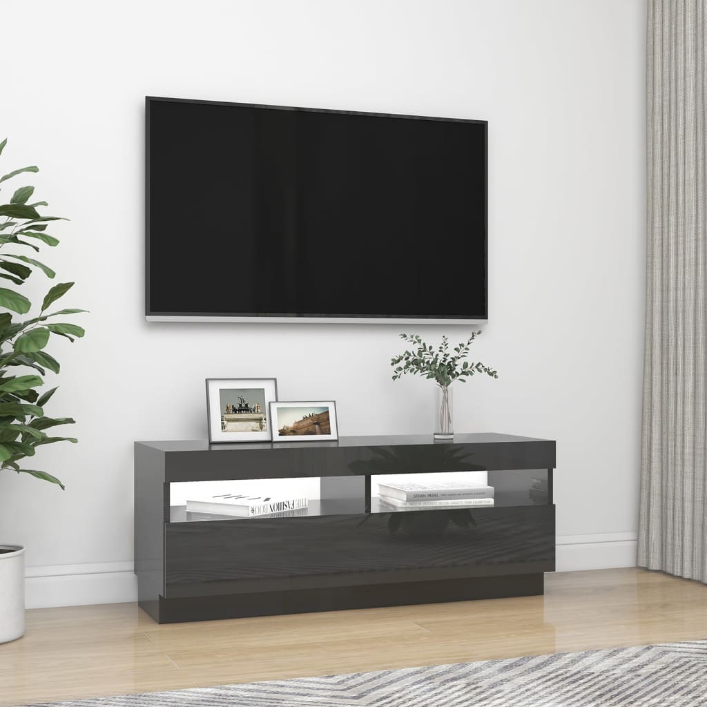 vidaXL TV Cabinet with LED Lights High Gloss Grey 100x35x40 cm