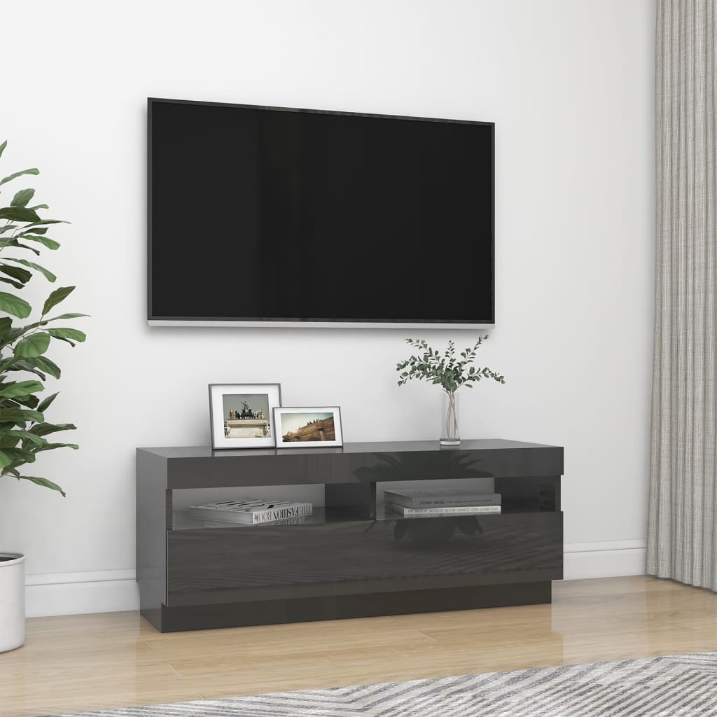 vidaXL TV Cabinet with LED Lights High Gloss Grey 100x35x40 cm