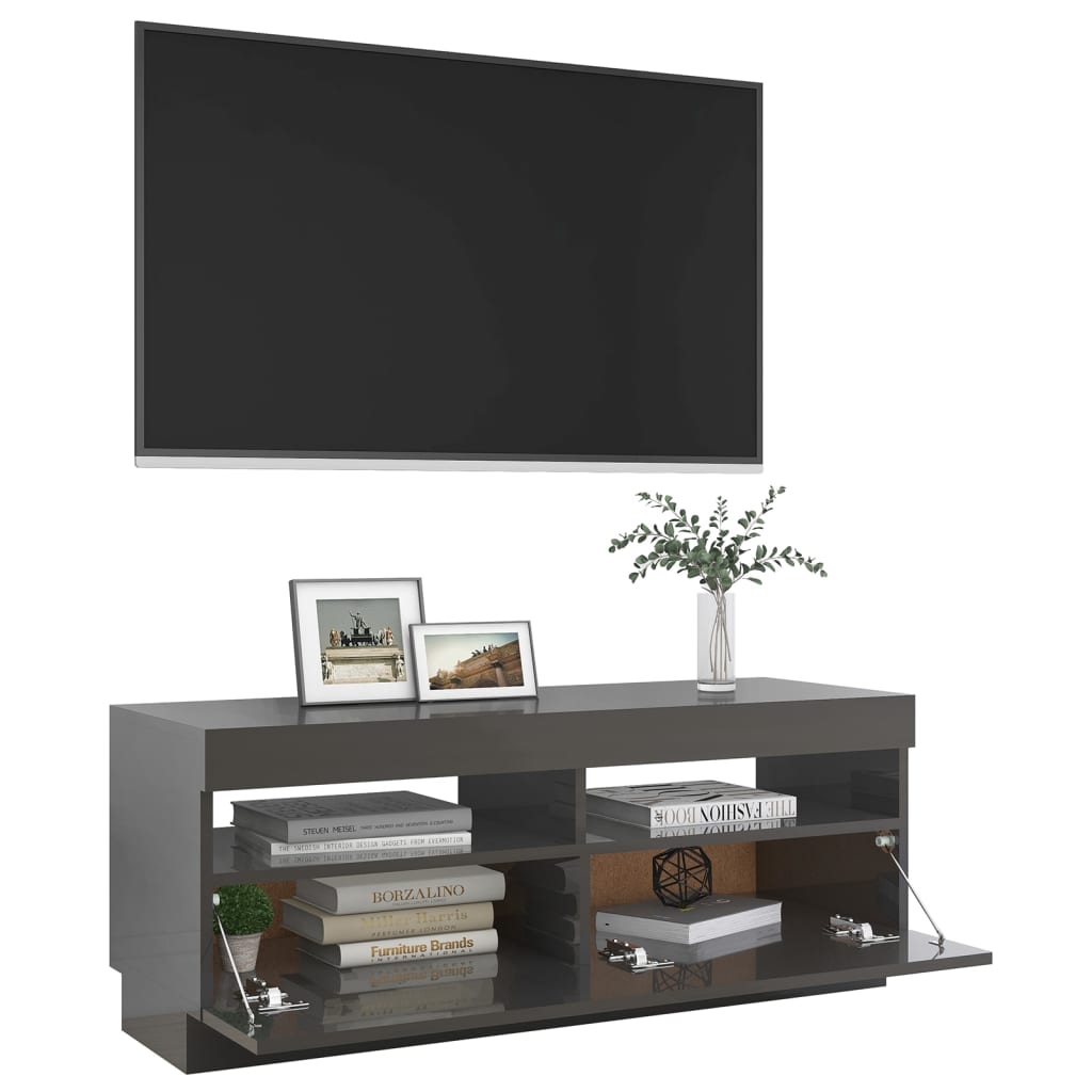 vidaXL TV Cabinet with LED Lights High Gloss Grey 100x35x40 cm