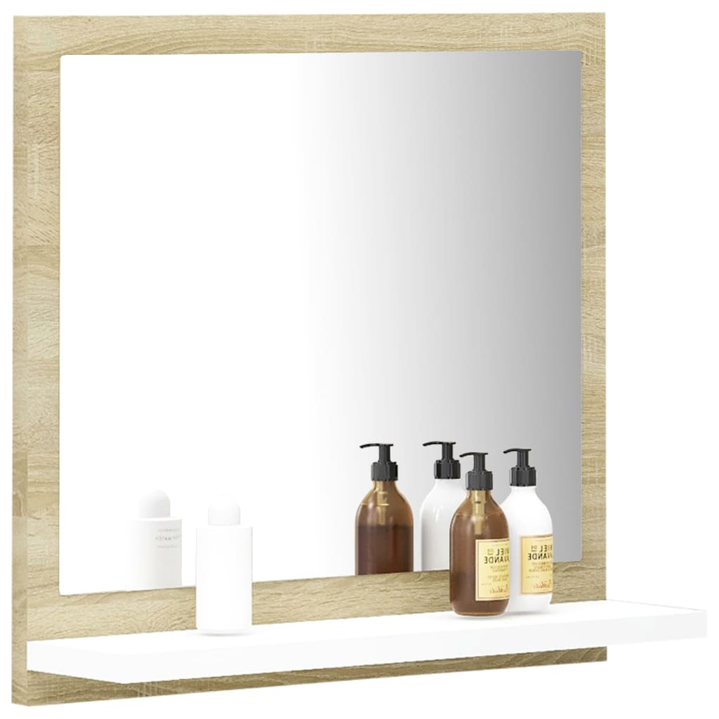 vidaXL Bathroom Mirror White and Sonoma Oak 40x10.5x37 cm Engineered Wood