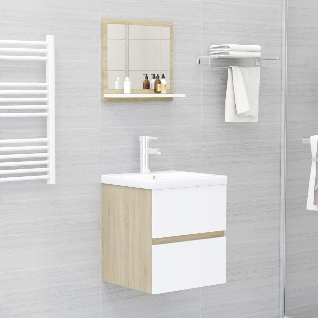 vidaXL Bathroom Mirror White and Sonoma Oak 40x10.5x37 cm Engineered Wood