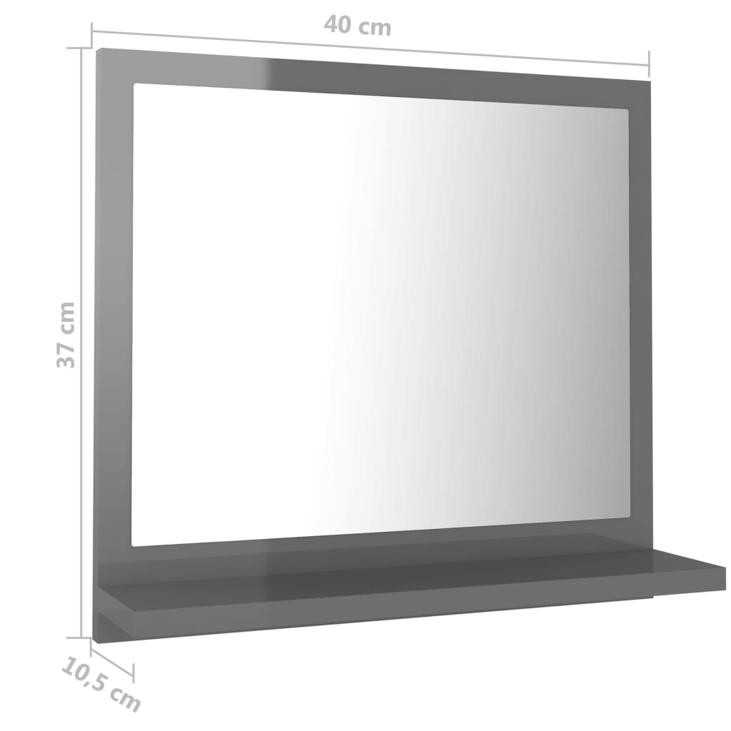 vidaXL Bathroom Mirror High Gloss Grey 40x10.5x37 cm Engineered Wood