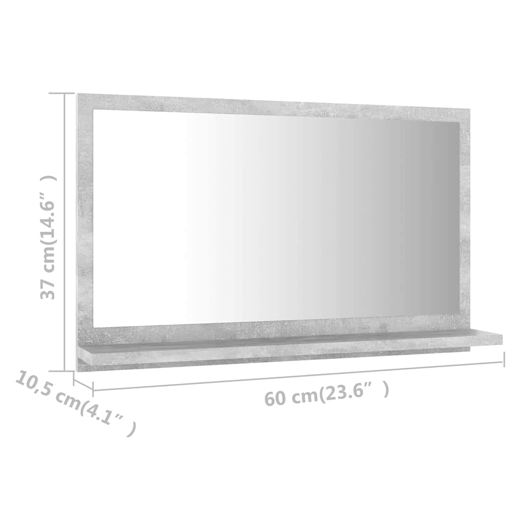 804566 vidaXL Bathroom Mirror Concrete Grey 60x10,5x37 cm Engineered Wood