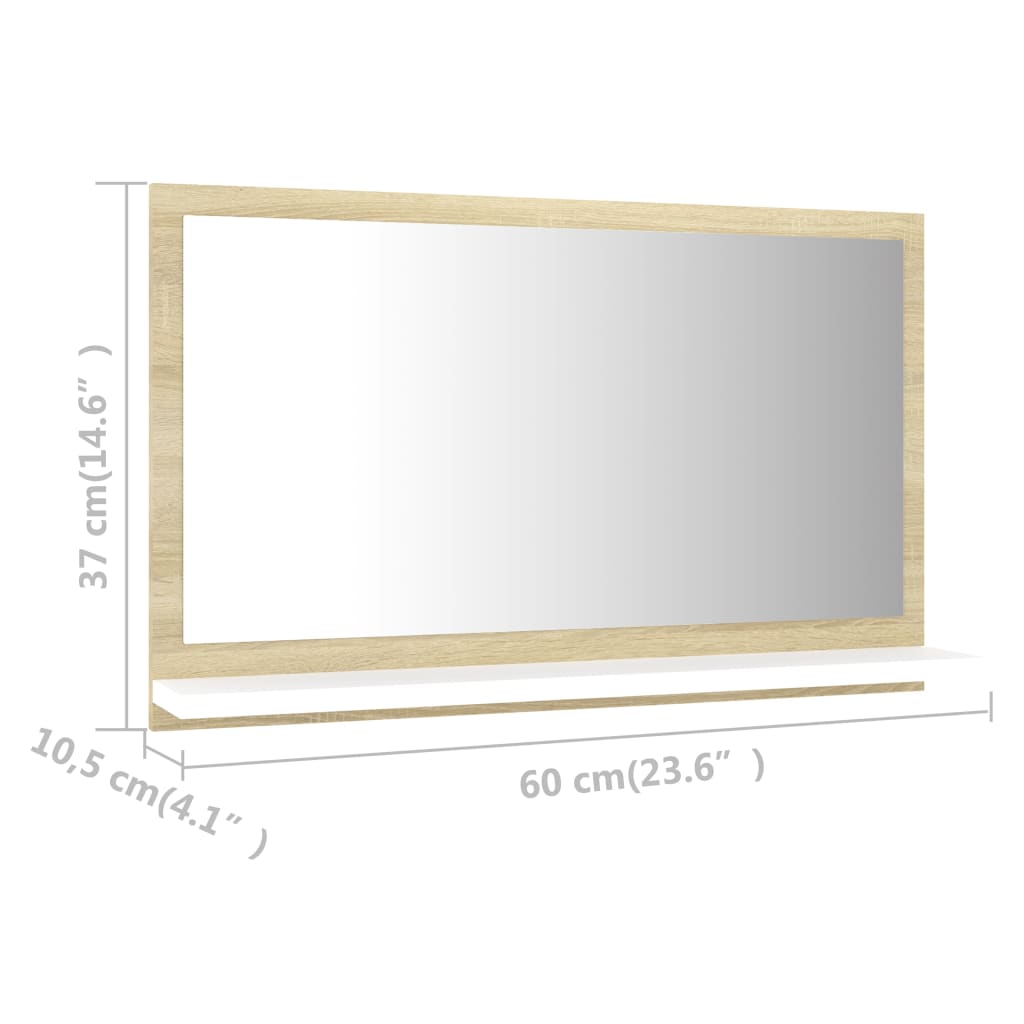 vidaXL Bathroom Mirror White and Sonoma Oak 60x10.5x37 cm Engineered Wood