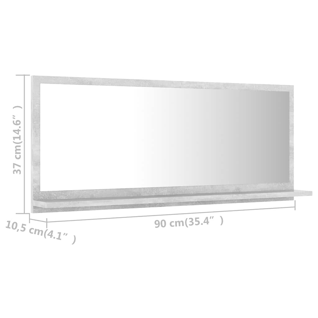 804584 vidaXL Bathroom Mirror Concrete Grey 90x10,5x37 cm Engineered Wood