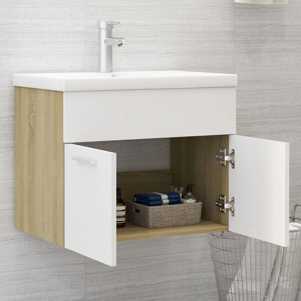 vidaXL Sink Cabinet White and Sonoma Oak 60x38.5x46 cm Engineered Wood