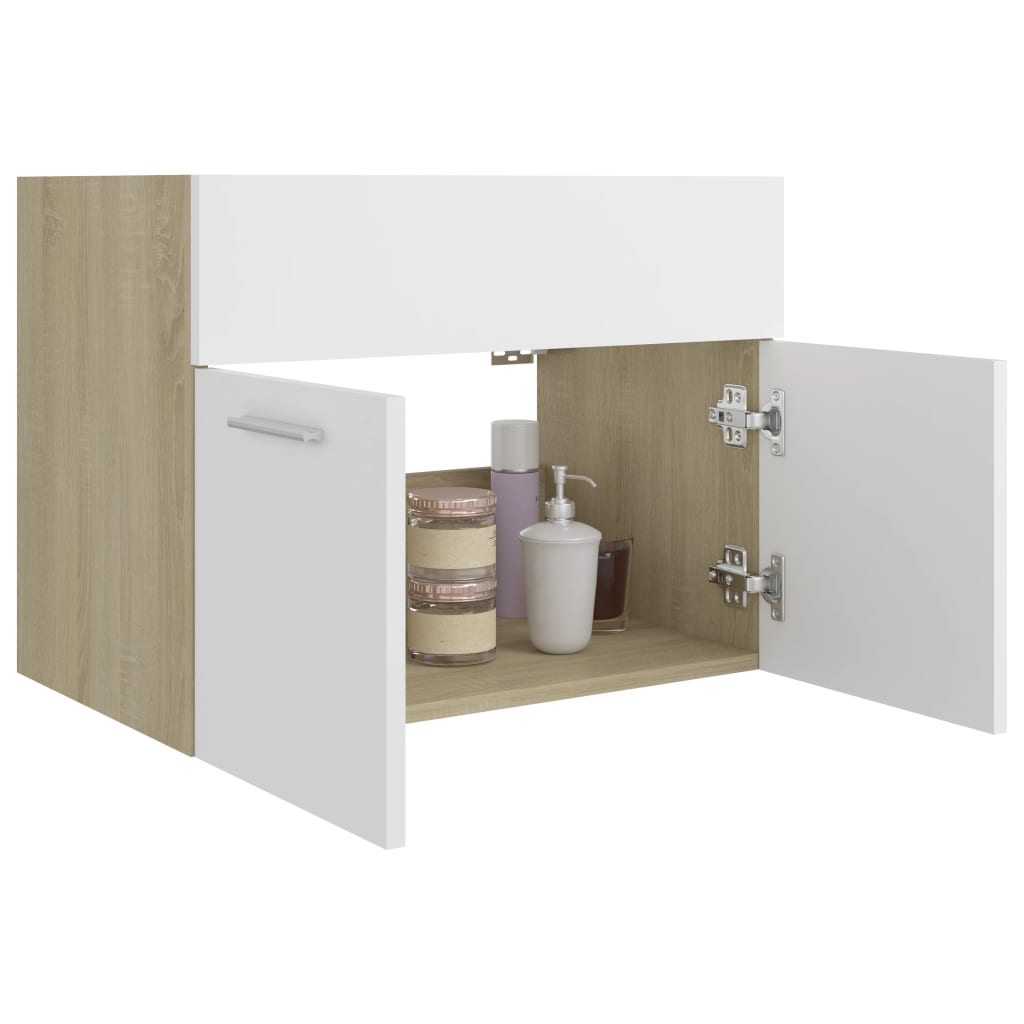 vidaXL Sink Cabinet White and Sonoma Oak 60x38.5x46 cm Engineered Wood