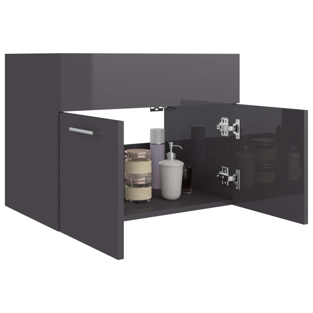 vidaXL Sink Cabinet High Gloss Grey 60x38.5x46 cm Engineered Wood